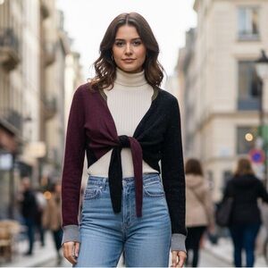 Anthropology One Girl Who Women’s two-color Long Sleeve Bolero Tie Sweater